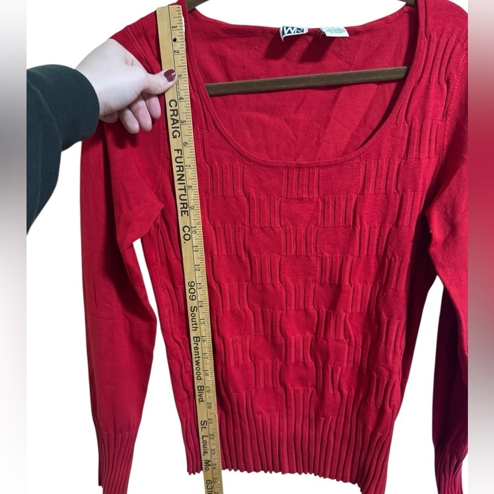 Red WR Silk Blend Textured Top Long Sleeve Women’s L (Fits S–M) - Picture 3 of 8